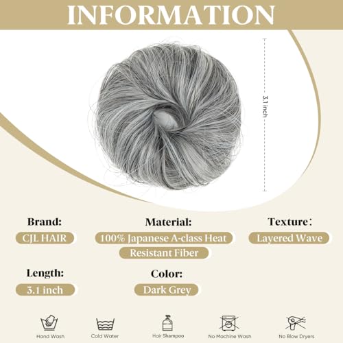 CJL HAIR 2PCs Small Cute Messy Bun Hair Piece for Thin Hair Women Mini Synthetic Curly Bun Scrunchies Updo Hairpieces Dark Grey - color: 2PCS-Dark Grey