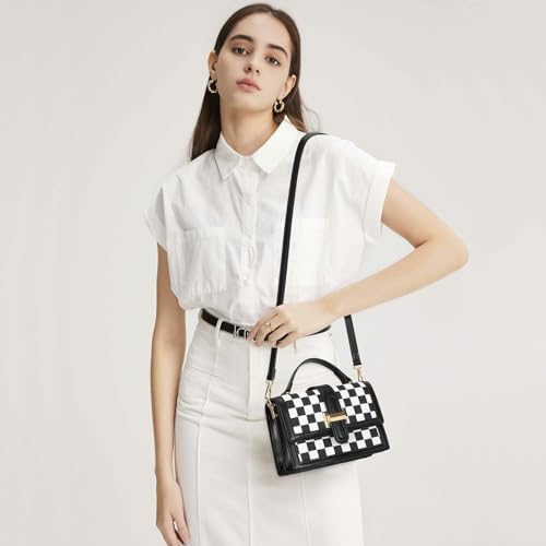 KKXIU Crossbody Bags for Women - Top Handle Purses for Lady, Leather Handbags Shoulder Clutch with Adjustable Shoulder Strap - color: Blackwhite