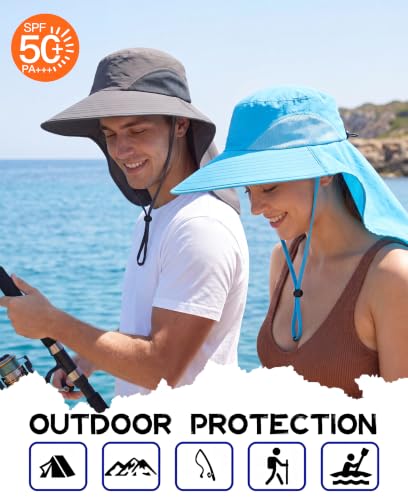Home Prefer Outdoor UPF50+ Sun Hat Wide Brim Mesh Fishing Hat with Neck Flap - color: Aqua Blue