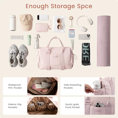LOVEVOOK Small Gym Bag for Women with Yoga mat Holder, Mini Duffle Bag for Travel with Wet Pocket, Overnight Personal Item Bags (White-Green, 16.5 inch-Large-2Pcs) - color: White-Green, size: 16.5 inch-Large-2Pcs