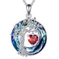 POPLYKE Mothers Day Gifts for Mom Her Wife Tree of Life Necklace 925 Sterling Silver Birthstone Pendant with Crystal Anniversary Birthday Wedding Jewelry for Women - color: 01-Jan-Garnet, style: White Gold Plated-Blue Crystal
