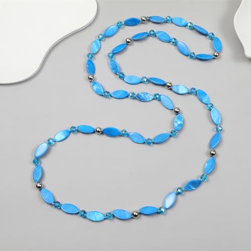 Long 48" Beaded Necklace for Women Boho Knot Strand Chunky Shell Crystal Beads Fashion Costume Jewelry for Gifts - color: Light Blue