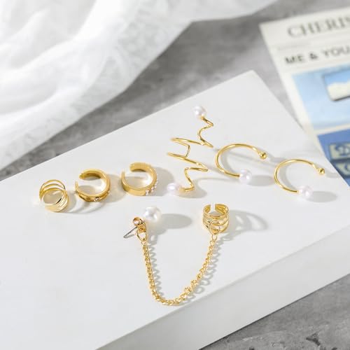 Ear Cuff Earrings for Women Chunky Ear Cuff Colourful Non Pierced Ear Cuff Non Piercing Clip On Cartilage Wrap Cuff Earrings Jewelry Gifts - color: 246Gold