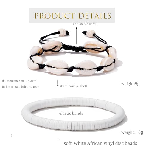 ATIMIGO Adjustable Nature Puka Shell Ankle Bracelet Cowrie Shell Anklet Handmade Boho Hawaiian Beach Surfer Seashell Braided Anklet Foot Jewelry for Women - color: black string cowire shell anklet & white anklet