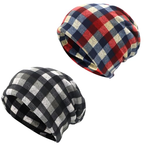 Women's Slouchy Beanie Cap Chemo Headwear Hats Scarf - color: J - Red Black