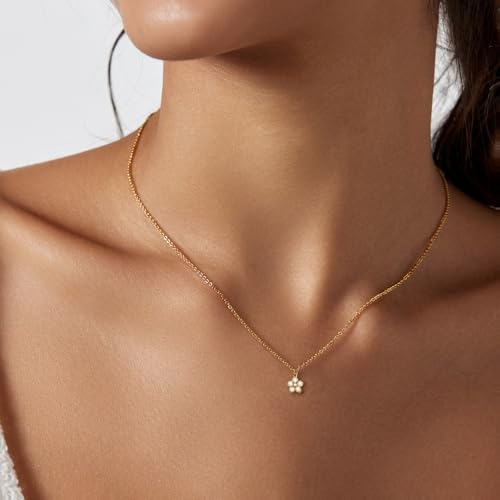 Luxval Diamond Pendant Gold Necklace for Women，Dainty 18k Gold Plated Choker Necklaces Simple Gold Jewelry Gifts for Women Girls - color: Gold-Daisy