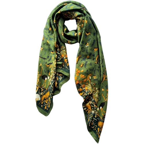 Long Silk Like Scarf Lightweight Satin Scarves Large Sunscreen Shawl Wrap for Women - color: 001.birds and Flowers Green