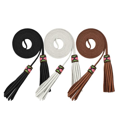 TeeYee Waist Belt Woven Knitted Rope/Chain PU leather 3 Pieces Tassel Rope Skinny Belt - color: 258blacktanwhite
