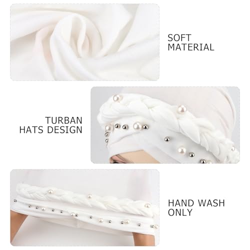 African Women Turban Caps Pre-Tied Twisted Turbans Head Scarf for Women Hair Wraps Cover Beanie Cancer Chemo Headwear - color: 1 Pack Twisted Braid A: Pearls White