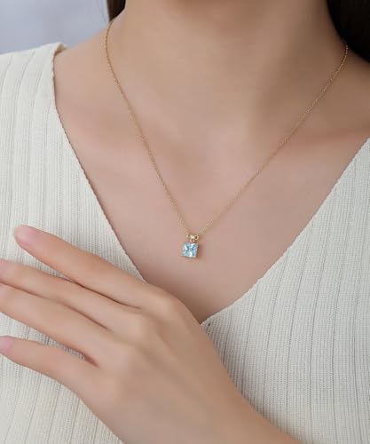 18K Gold-Plated Non Tarnish Birthstone Necklace for Women, 5A Princess Cut Cubic Zirconia Pendant, Birthday Anniversary Valentine's Gift, 18-20 Inches - color: 10-Oct-Pink