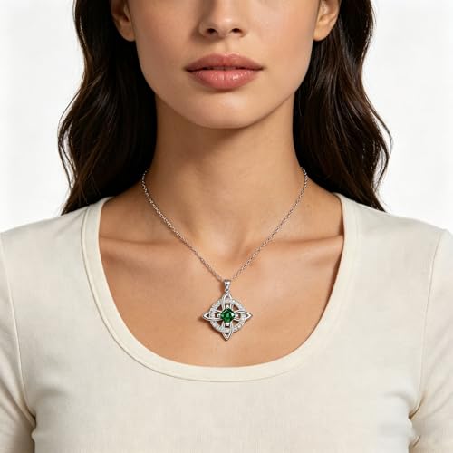 Mystical Birthstone Witches Knot Necklace – Natural Crystal Celtic Pendant, Wiccan Pagan Jewelry Gift for Women - color: May