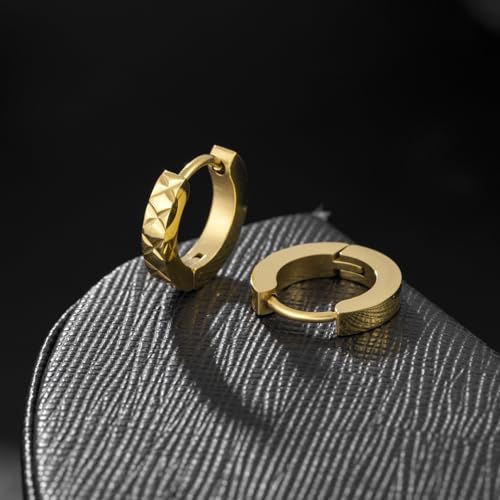 Stainless Steel Hoop Earrings for Women Gold Tone Geometric, Huggie Heart Twisted Minimalist Engraved Designs for Daily Wear - color: Gold05_13mm*14mm