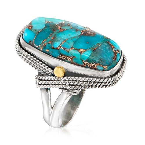 Ross-Simons Turquoise Roped-Edge Ring in Sterling Silver With 18kt Gold Over Sterling