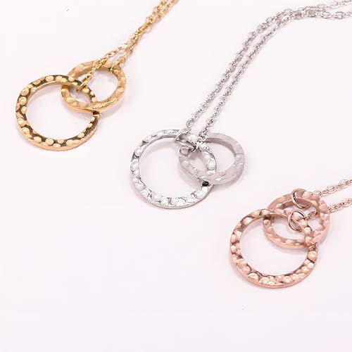 Minimalist Stainless Steel Single or Two Circular Hammered Texture Pendant Necklace for Women, 14K Gold/Silver/Rose Gold Plated Hypoallergenic Stackable Layered Collarbone adjustable Chain Necklace, Dainty Layering Necklace Jewelry Gift - style: Rose Gold