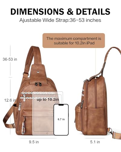 FADEON Large Sling Bag for Women, Leather Crossbody Purse Designer Anti Theft Sling Backpack, RFID Fanny Packs for Travel - color: 1 Brown Retro Style