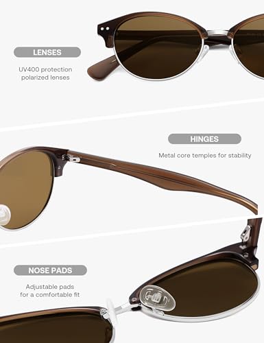 SOJOS Trendy Oval Polarized Sunglasses for Women Retro Cute Shades Sunnies SJ2687 - color: Brown Frame Brown Lens