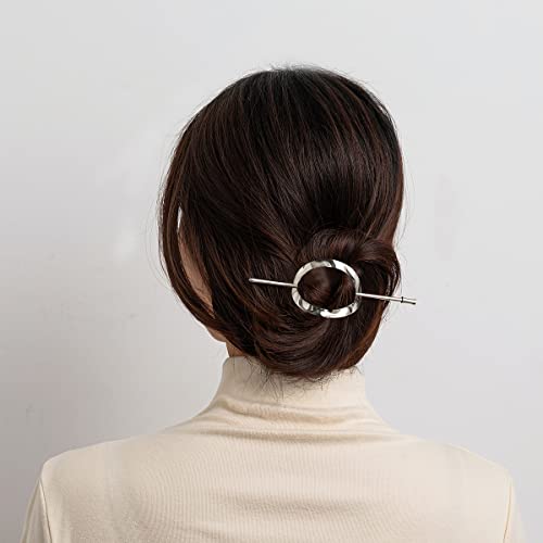 Ycfesh 2PCS Vintage Metal Hair Slide Pins Barrettes Geometric Hair Sticks Gold Hair Fork Minimalist Circle Hair Clip Hair Accessories for Women Girls Long Hair