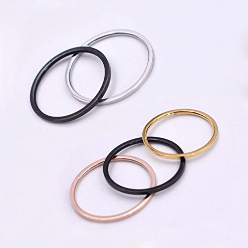 3pcs 1mm Stainless Steel Plain Band Knuckle Stacking Midi Rings for Women Comfort Fit - color: 3pcs Black (Flat)