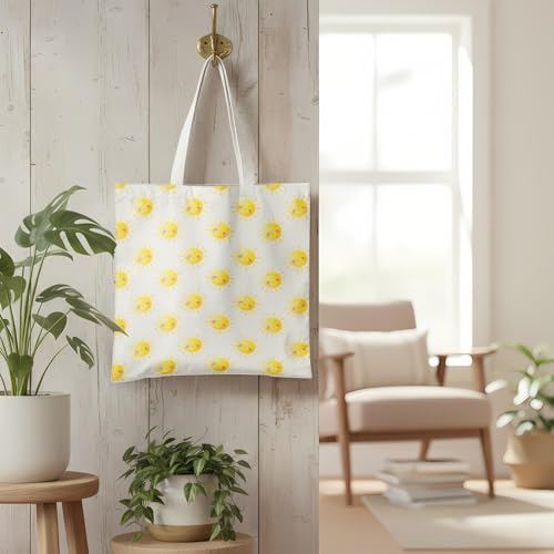 Boho Sun Sunshine Tote Bag, Colorful Canvas Tote Bags, Reusable Grocery Shopping Bag - color: Nursery Sunshine