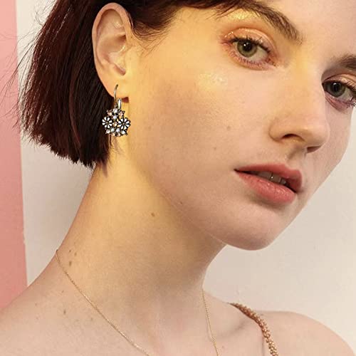 Unique Bohemian Vintage Sparkly Crystal Colorful Round Flower leverback earrings Boho Retro Bronze Circle Beaded Flower Floral Dangle Drop Earrings for Women - color: Colorful 3