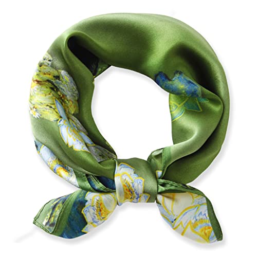Ciormis 100% Mulberry Silk Scarf-Women's 21''/27''Square Silk Hair Head Scarf Neckerchief with Gift Packaged - color: 21''x 21''-style 08-water Lily