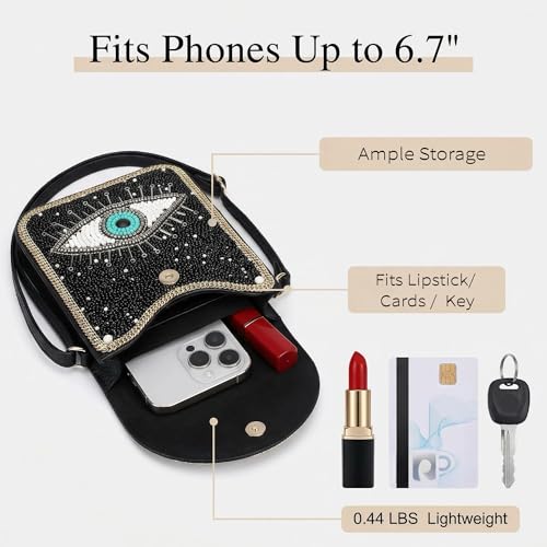 Small Crossbody Bags for Women Designer Cell Phone Bag Boho Shoulder Wallet Purse - color: Black Eye