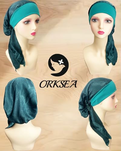 Chemo Headwear for Women Head Scarf Headwraps Silky Soft Turbans for Women Cancer Hats Chemo Beanie Coverings Scarves - color: B Peacock Green