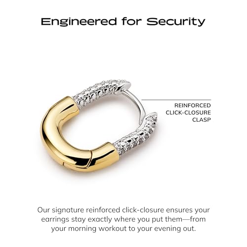 Ana Luisa Rectangle Hoop Earrings - Sterling Silver Base With 14K Gold & Silver Rhodium Plating - Chic, Dainty Mixed Metal Huggie Hoops - Hypoallergenic, Tarnish-Free, and Water-Resistant Hoops - color: Two Tone Cubic Zirconia