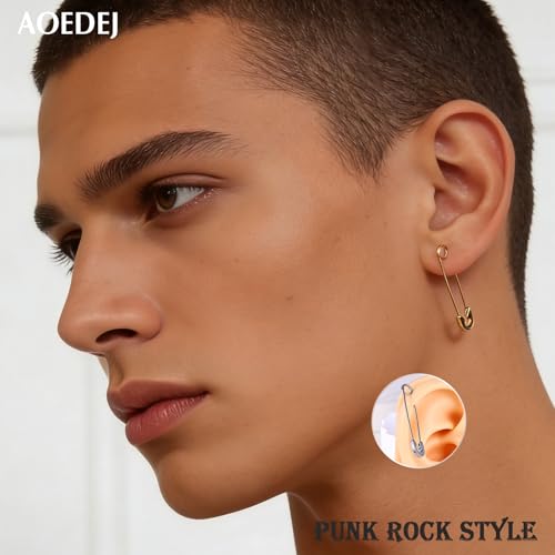 Aoedej Safety Pin Earrings for Women Men Stainless Steel Punk Paperclip Cartilage Hoop Earrings Industrial Tragus Helix Piercing Jewellery - color: Gold, size: 38mm