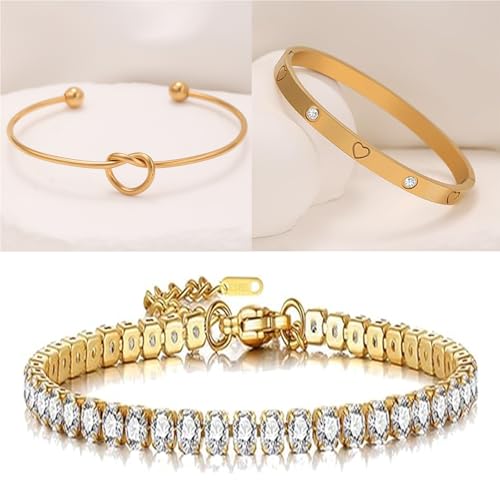 18 K Gold Plated Love Bangle Bracelet Stack Cuff Jewelry for Women Jewelry Set for Women Gift with Box - style: style9