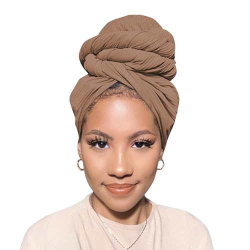 Head Wraps for Black Women African Head Wrap Lightweight for Women Long Plain Turban Hair Scarf Scarves - color: 1 Pc-camel