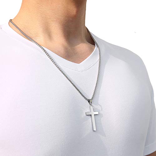 P. BLAKE Cross Necklace for Men Boys- Stainless Steel Cross Pendant with 16-24 Inches Chain Christian Religious Jewelry Gifts - size: 20 inches, style: Silver Pendant 1.7*0.9