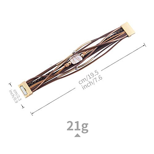 GelConnie Leather Cuff Bracelet Baroque Pearl Wrap Bracelet Gorgeous Gold Tube Bangle Boho Bracelet Bohemian Wristband Jewelry Gift for Women Wife - color: Leather Cuff Bracelet-Brown