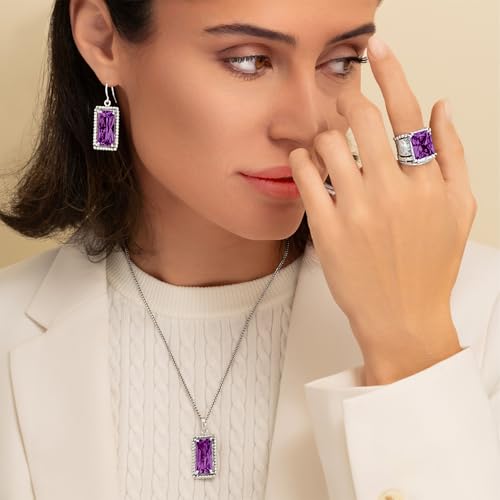 JEAN RACHEL JEWELRY 925 Sterling Silver Ring - Hammered Vintage Design with Octagon Shaped Cubic Zirconia - Hypoallergenic, Lead & Nickel Free - Artisan Handcrafted Statement Rings for Women - color: Amethyst CZ