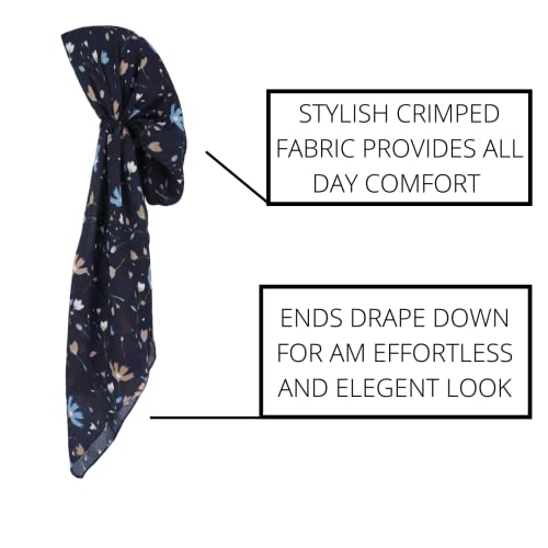 Pretied Head Scarves for Women Featuring Lightweight Crimped Material and Attractive - color: Floral Navy