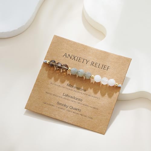 Empath Anxiety Calming Protection Bracelets Gifts for Her, Natural Healing Natural Stone Beaded Bracelet Healing Bracelets Jewelry for Women - color: Good Vibes Only