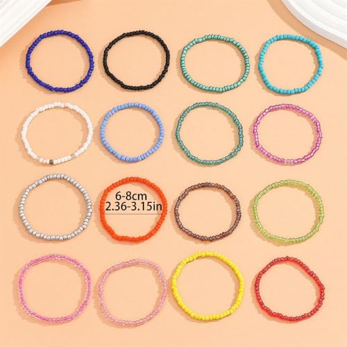 Boho Stackable Seed Beaded Bracelets for Women 18-20Pcs Colorful Handmade Multilayered Rice Bead Bracelet Set Summer Beach Bohemian Jewelry Gift - color: B-Multicolor(larger)