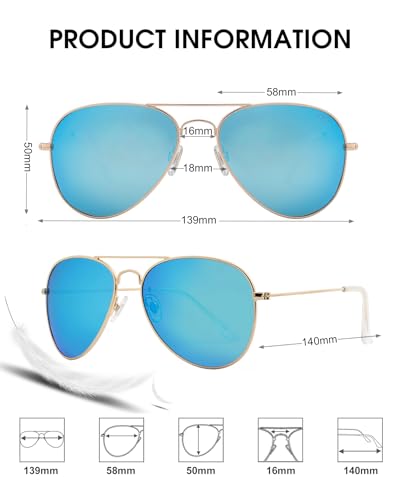 JOOX Polarized Aviator Sunglasses for Women Men, UV400 Protection Lens and Lightweight Metal Pilot Frame JX2775 - color: Shiny Gold/Blue Mirror