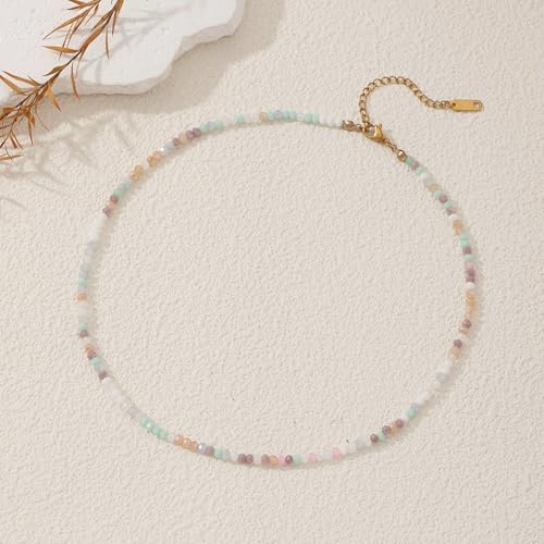 JSJOY Tiny Crystal Beaded Choker Necklaces for Women Colorful Beaded Necklace Dainty Choker Necklaces Simple Boho Jewelry Gifts for Teens Handmade Shining Bead Necklaces Gifts - color: Beige