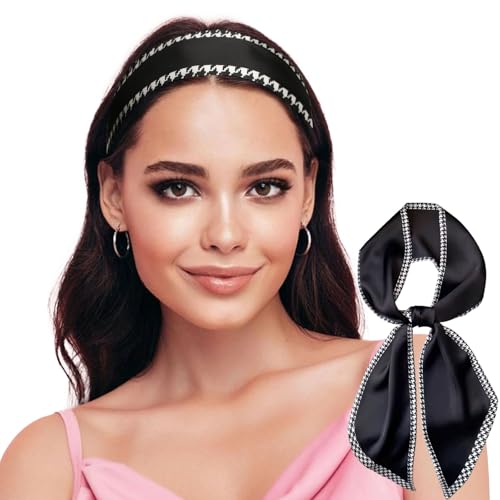 Sumolux Head Hair Scarf for Women Neck Purse Bag Handbags Scarf Like Silk - color: Black Houndstooth