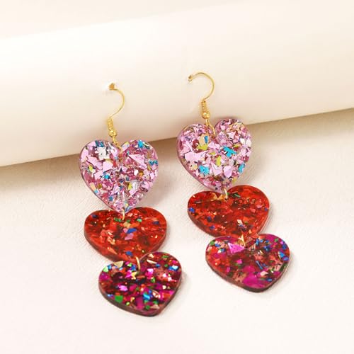 Colorful Shiny Love Heart Dangle Earrings Handmade Lightweight Glitter Acrylic Heart Shaped Hoop Earrings for Women Lovers Valentine's Day Mothers Day Party Jewelry Gifts - style: StyleE