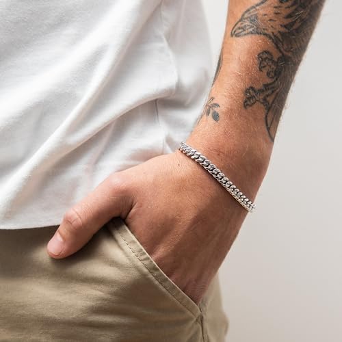 CG&KYGG 6mm Miami Cuban Link Chain 14K White Gold Plated 316L Stainless Steel Necklace or Bracelet for Mens Womens(Double Safety Clasp, Birthday Gift) - style: 14K White Gold Bracelet - 6mm
