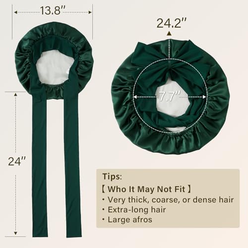 ZIMASILK 100% Mulberry Silk Bonnet for Sleeping Women Long Hair Double Layer Silk Hair Wrap with Tie Band Stay On Head (1Pc, Blackish Green) - color: Blackish Green