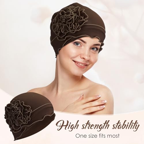 Geyoga Cotton Chemo Headwear Turban for Women Soft Elastic Cancer Hat Cancer Sleep Caps Head Wraps for Women with Hair Loss - color: Brown