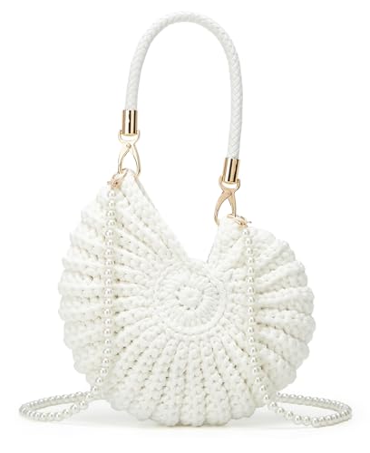 Jusavie Bohemia Crochet Handwoven Seashell Bag Women Summer Beach Bag Boho Evening Clutch Purses Shoulder Crossbody Bags 2026 - color: White