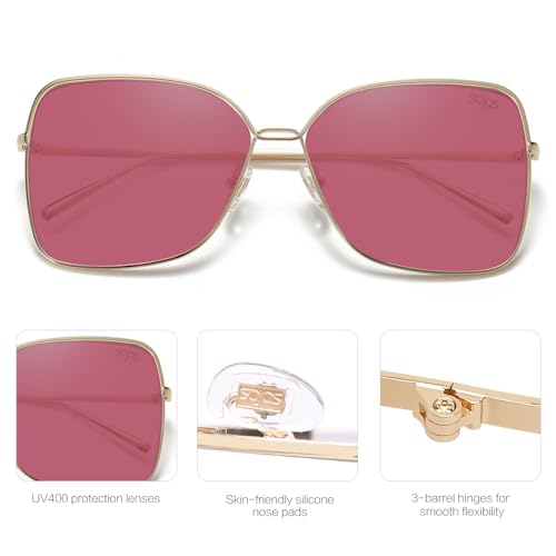 SOJOS Trendy Square Oversized Sunglasses Womens Mens UV400 Big Large Designer Shades SJ1082 - color: Shiny Gold/Burgundy