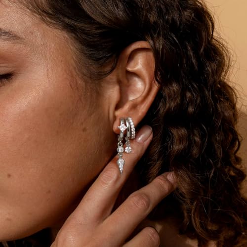 Triple Huggie Stacked Earrings for Women Gold Chain Drop Dangle Earrings Cute Statement CZ Earrings Trendy Dainty Jewelry Gift - color: Gold 8