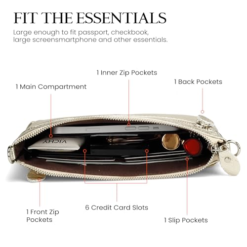 befen Genuine Leather Wristlet Clutch Wallet Purses with RFID Blocking, Small Crossbody Bags Shoulder Handbag for Women - color: Gold