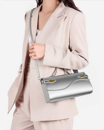 NEWBELLA Handwoven Women's Clutch Purse, Crossbody Bag with Adjustable Strap for Evening & Casual Use - color: Silver