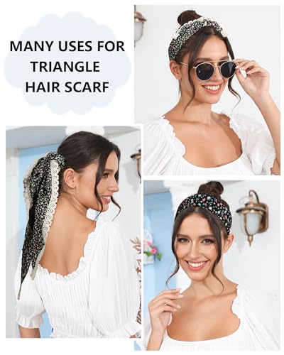 AWAYTR 3Pcs Hair Bandanas Head Kerchief for Women Girls Tie-Back Boho Hair Scarf Headband Bandana Triangle Head Scarf - color: Flower - White / Pink / Black